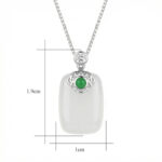 925 Sterling Silver Elegant White Jade Pendant Necklace with Emerald and CZ Accents