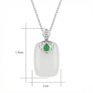 925 Sterling Silver Elegant White Jade Pendant Necklace with Emerald and CZ Accents