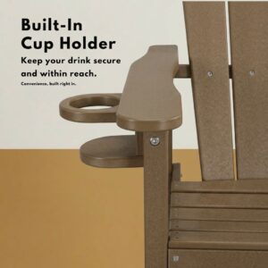 HDPE Bar Height Adirondack Chair With Cup Holder, All-Weather Outdoor Patio Bar Chair With Armrests 1 Piece WW