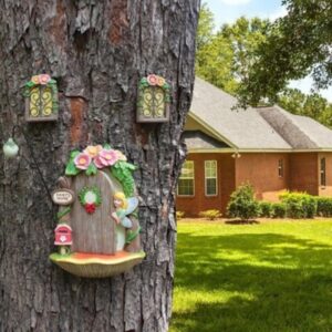 Resin Fairy Door And Windows Miniature Sculpture For Trees Outdoor Decor