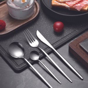 30pc CUTLERY DINNER SET STAINLESS STEEL METAL STAND RACK FORKS TEA SPOONS POLISH