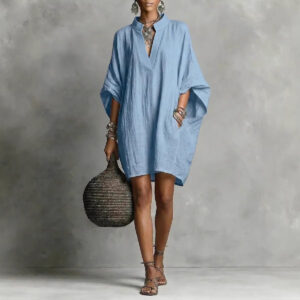 Womens SpringSummer Casual Mid-Sleeve Solid-Color Dress