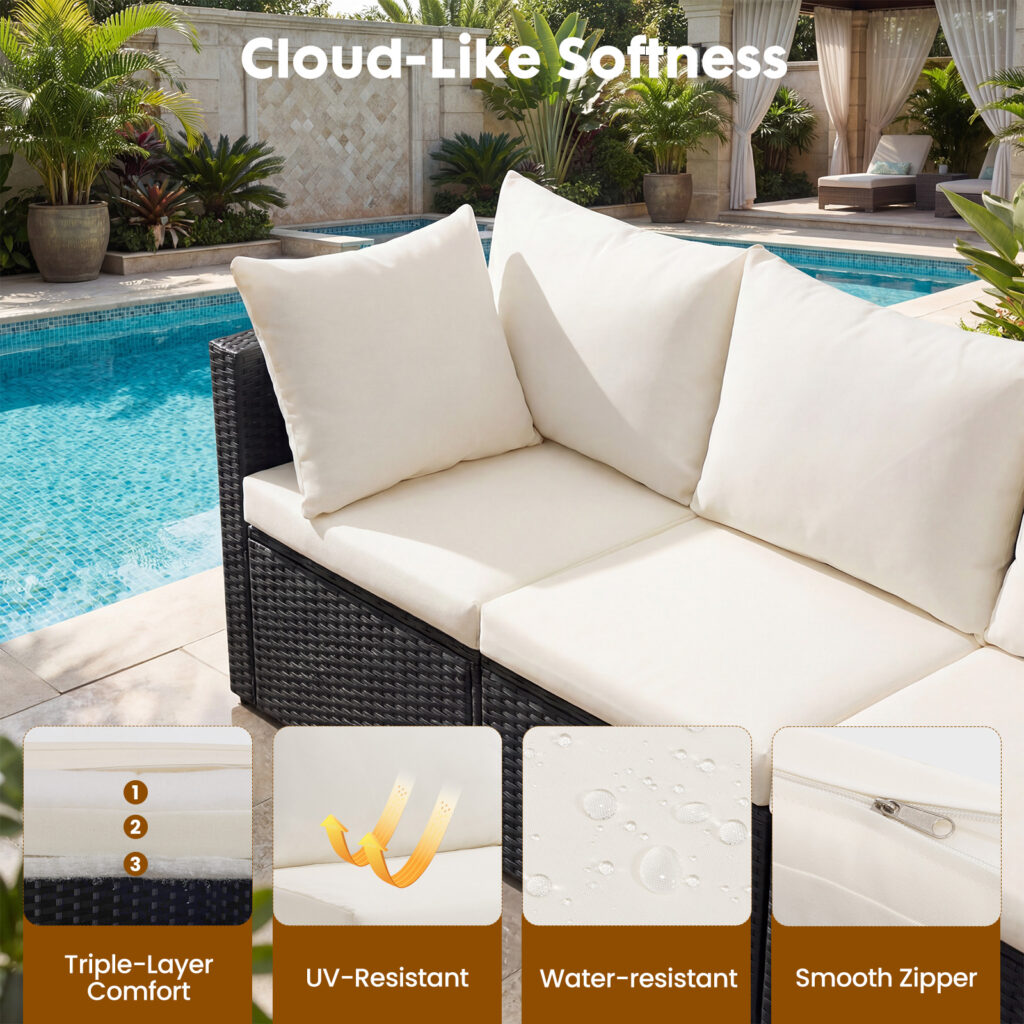 Order A-B Together--7-piece Outdoor Patio Settee, Modular Wicker Furniture Set, Featuring 2.8-inch Thick Cushions And Adjustable Footrests, Outdoor Sofa
