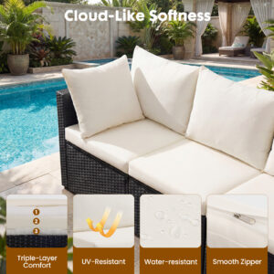 Order A-B Together--7-piece Outdoor Patio Settee, Modular Wicker Furniture Set, Featuring 2.8-inch Thick Cushions And Adjustable Footrests, Outdoor Sofa