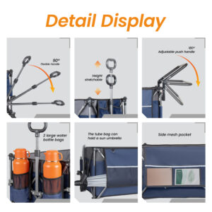 Multi- Functional Push- Pull Folding Wagon Cart With Rotating Handle & Canopy 9 X4 Beach Tires For Camping & Beach Load Capacity 480lbs 300L Large Capacity For Transport Groceries Outdoor Use