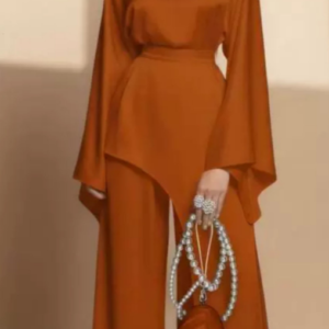 Satin High-Neck Asymmetric Waist Wide-Leg Pants Set