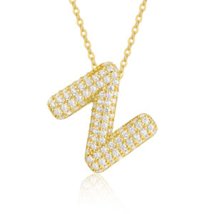 Bubble Letter -Z Luxurious And Fashionable Light Luxury Trend Jewelry Silver Pendant Set With Top-quality Moissanite, Made Of S925 Silver Electroplated With Gold Material.