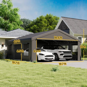 20' X 20' Heavy Duty Carport, Portable Garage Car Canopy Tent Shelter With 3 Roll-up Doors, 4 Windows, Dark GrayFor Multiple Packages, Please Pay Attention To The Detailed Dimensions And Weight.