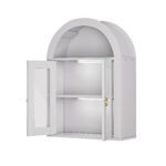 Wall Mounted Arched Cabinet With Glass Doors, Light And Adjustable Shelves For Laundry Room, Bathroom, Kitchen