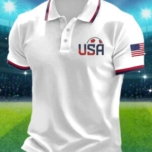 Short-sleeve T-shirt With National Flag Print And A Turn-down Collar POLO Shirt