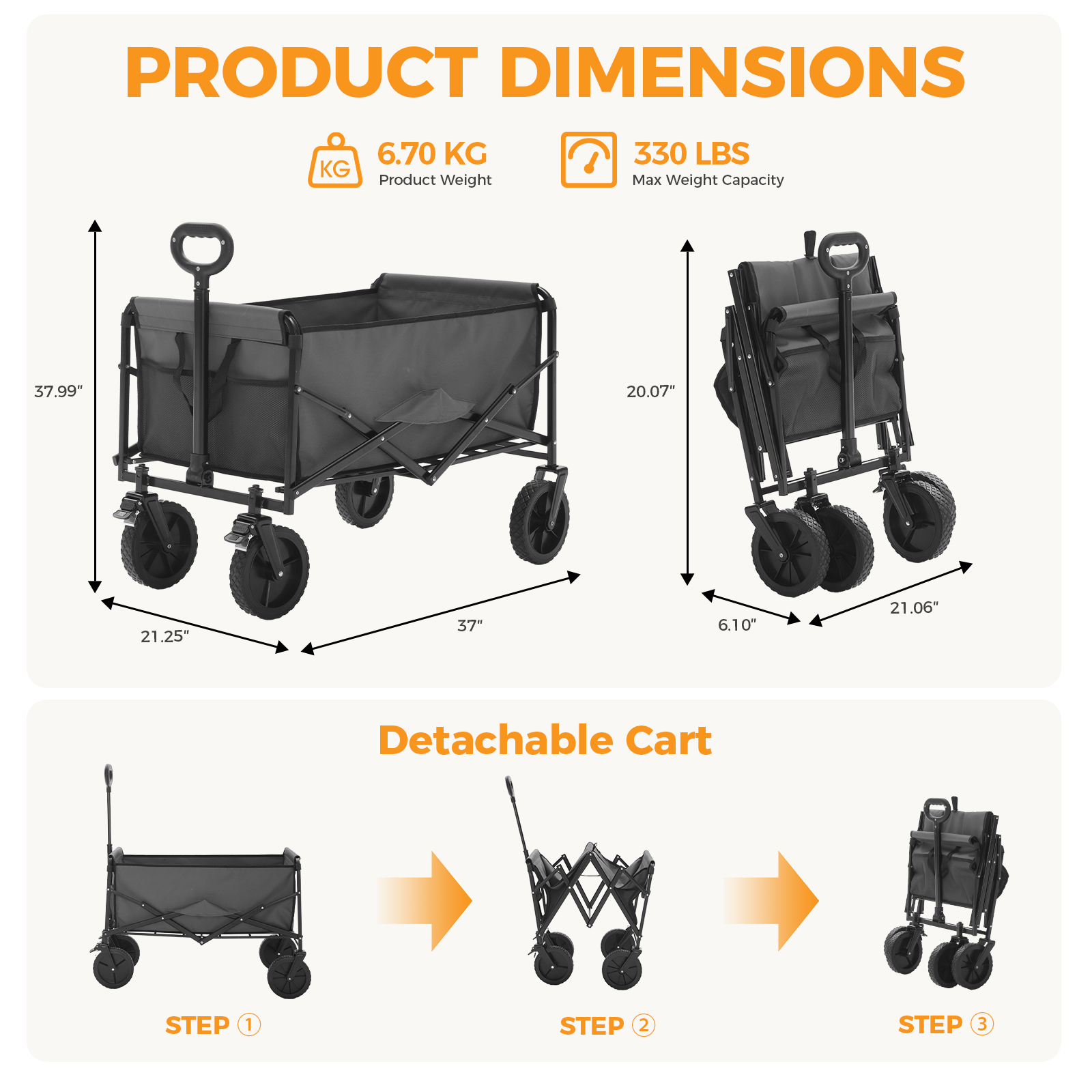 Foldable Trolley, With Wheels, Foldable, Large Capacity, 330 Pounds, Multi-functional Trolley, Heavy-duty Design, With Elastic Handles - Image 3