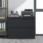 Lateral File Cabinet 2 Drawer, Black Filing Cabinet With Lock, Lockable File Cabinet For Home Office, Locking Metal File Cabinet For Legal Letter A4 F4 Size