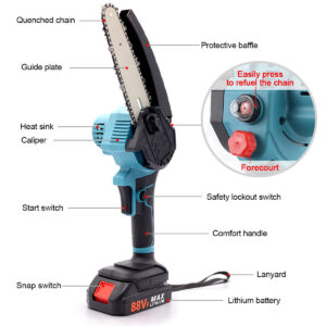 2 Batteries 4000W Mini Chainsaw Cordless 6 Electric One-Hand Saw Wood Cutter