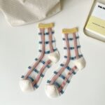 Mixed Color Summer Midsole Socks, Flower Transparent Crystal Glass Fiber Women's Socks