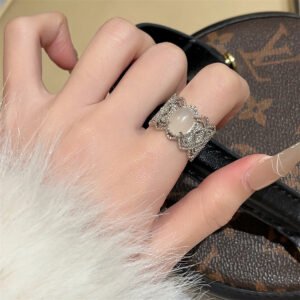 Ins Minimalist Summer Zircon Couple Rings, Natural Rainbow Gem Inlay, Elegant Versatile Open Finger Jewelry