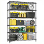 6 Tiers Storage Shelves Load 2100LBS, Metal Shelving Wire Metal Shelving Unit Shelves For Storage Adjustable Garage Shelving For Pantry Kitchen Garage Black 17.7 D X 47.3 W X 82.4 H