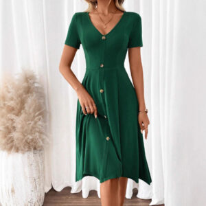 Fashionable And Elegant Dark Green One-Piece Dress For Women