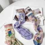 Breathable Garden Party Flower Socks Academic Sweet Glass Socks For Women