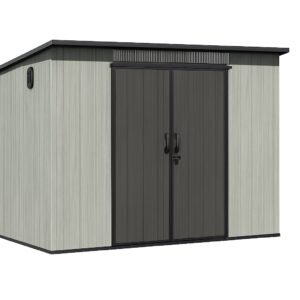 6x9FT Outdoor Resin Storage Shed With Transparent Windows & Louvered Vents, Plastic Tool Shed With Double Lockable Doors & Sloping Roof, Outside Garden Shed For Backyard, Patio, Lawn, Gray