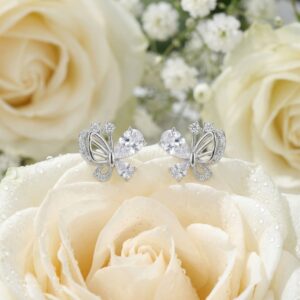 925 Sterling Silver Elegant Silver Butterfly Stud Earrings with Pear-Cut Cubic Zirconia Accents