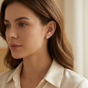925 Sterling Silver Elegant Radiant Gemstone Blossom Stud Earrings with Delicate Filigree Butterfly Accents