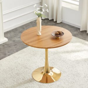 Round Dining Table, 31.5in Circle Tulip Table With Thickened Tabletop & Metal Pedestal, Mid Century Modern Bistro Table For Kitchen, Small Places, Living Room, Cafe Faux Wood