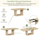 TOPMAX Contemporary 6-Piece 78inch Extendable Pedestal Dining Table Set With 18inch Removable Leaf And Dining Bench, 4 Upholstered Dining Chairs, Natural OLD