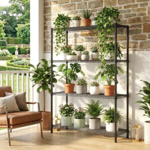1400 LBS Garage Black Shelving Wide Storage Shelves 4 Tier Adjustable Heavy Duty Metal Wire Rack Standing Shelf Unit For Kitchen Office College Dorm Garage Warehouse 15.8 X 45.8 X 59.4