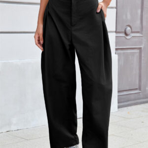 Fisoew Barrel Pants Women Casual Wide Leg Baggy Pants Side Pleated Horseshoe Style Trousers With Pockets