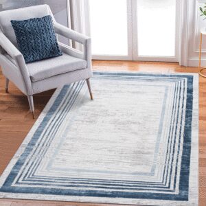 MARFI 8X10 Blue Ivory Bordered Area Rug