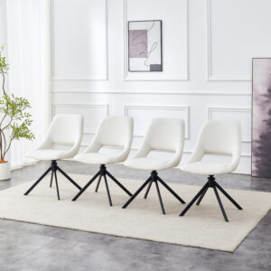 Dining Chairs Set Of 4, Comfortable Swivel Dining Room Chair, Metal Kitchen Chairs With GoldMesh Scratch-Resistant Leather And High Back White, Set Of 4