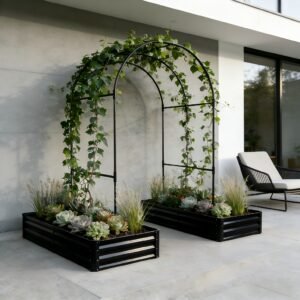 Raised Garden Bed With Arch Trellis, 2 Pack Metal Planter Boxes With Garden Arch, Outdoor Garden Planter For Climbing Plants Vegetables Flowers