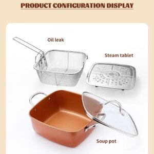 24cm Square Kitchen Fryer Non Stick Chip Pan Potato Fryer W Basket Cooking Pot