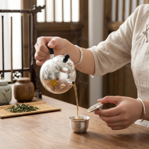 925 Sterling Silver Hammered Silver Teapot Featuring Butterfly and Floral Embellishments – Handicraft