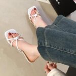 Xiaoxiangfeng Gentle Open Toed Square Toe High-heeled Shoes With Slender Heels, Fairy Style, And Cool Slippers