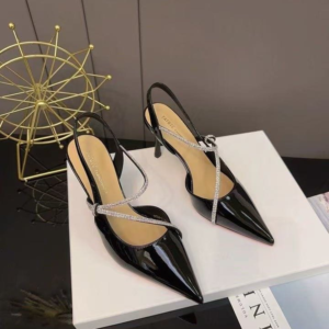 French Style Patent Leather Nude Rhinestone Closed Toe Sandals For Women, 2026 Summer New Arrival Versatile Stiletto Pointed Toe Elegant High Heels