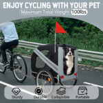Large Folding Bike Trailer For Dogs - 100LB Capacity All-Terrain Pet Carrier, Durable Steel Frame For Cycling, Jogging, Camping & Outdoor Adventures, Black- Grey