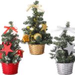 Small Christmas Tree With Decorations Set - Artificial Tabletop Christmas Tree For Desk Display, Festive Christmas Tree Ornament Pack Of 3 Mini Small Christmas Trees For Table