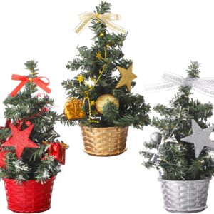 Small Christmas Tree With Decorations Set – Artificial Tabletop Christmas Tree For Desk Display, Festive Christmas Tree Ornament Pack Of 3 Mini Small Christmas Trees For Table
