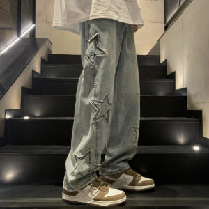 Men’s Straight Leg Jeans, Winter High-End Streetwear, Loose Wide-Leg American High Street Vibe Pants