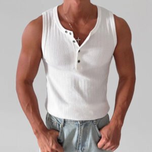 Men's Casual Henley-Neck Sleeveless Vest