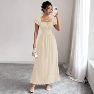 Skinny Waist Skirt Solid Color French Dress