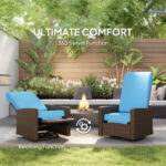 Outdoor Wicker Swivel Recliner Chair, Lifting Footrest, 360Rotating Basic, Water-resistant Cushions, Sky Blue