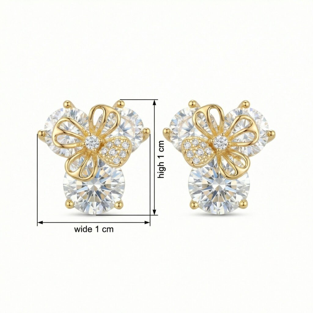 925 Sterling Silver Elegant Radiant Gemstone Blossom Stud Earrings with Delicate Filigree Butterfly Accents