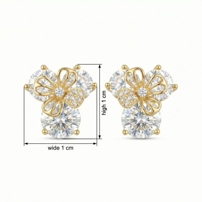 925 Sterling Silver Elegant Radiant Gemstone Blossom Stud Earrings with Delicate Filigree Butterfly Accents