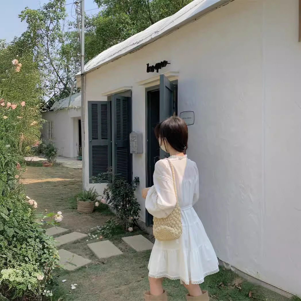 Cutout French-style Long-sleeve Dress For Women