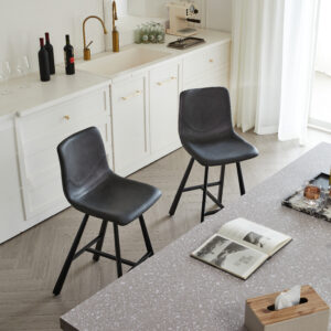 Modern Black Faux Leather Bar Stool With Ergonomic Backrest & Footrest – Sturdy Metal Frame Counter Height Seating For Kitchen Island Home Pub & Restaurant 2 Sets