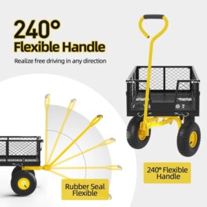 Heavy Duty Garden Cart, 1100 Lbs Large Capacity Steel Garden Cart, Utility Wagon Cart With Removable Sides And Rotating Handle, Outdoor Utility Wagon Suitable For Garden, Farm, Yard