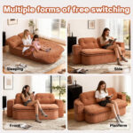 Modern Floor Sofa With 2 Pillows,Convertible Corduroy Fabric Foam-Filled Sleeper Sofa Bed, No Assembly Required,Convertible Sofa Cushion Unfolds Into Quilt,Folding Mattress For Living Room,Playroom