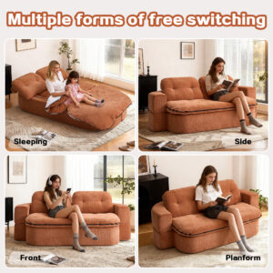 Modern Floor Sofa With 2 Pillows,Convertible Corduroy Fabric Foam-Filled Sleeper Sofa Bed, No Assembly Required,Convertible Sofa Cushion Unfolds Into Quilt,Folding Mattress For Living Room,Playroom